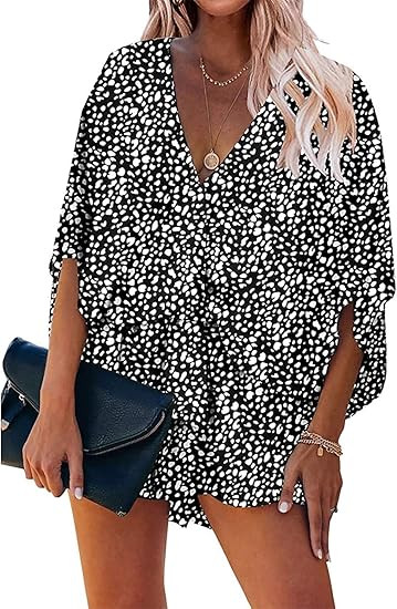 PRETTYGARDEN Women’s Leopard Print Shorts Jumpsuit Wrap V Neck 3/4 Sleeve Casual Loose Oversize... | Amazon (US)