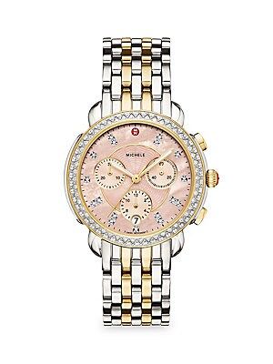 Michele Watches Sidney Two-Tone Diamond Watch - Gold Silver | Saks Fifth Avenue