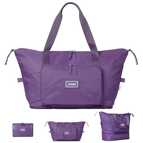 The Foldie Foldable Travel Tote Bag for Women - 40L Weekender Overnight Bag Duffel with Multiple Pockets and Luggage Sleeve - Airline-Approved Underseat Carry On Personal Item Travel Bag - Purple | Amazon (US)