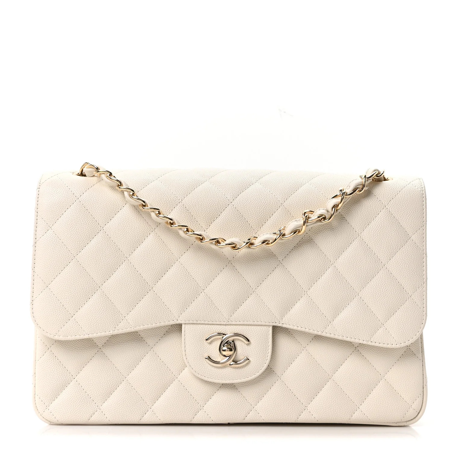 Caviar Quilted Jumbo Double Flap White | FASHIONPHILE (US)