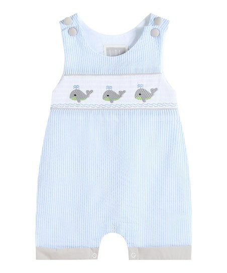 Light Blue Whale Smocked Shortalls - Infant & Toddler | Zulily