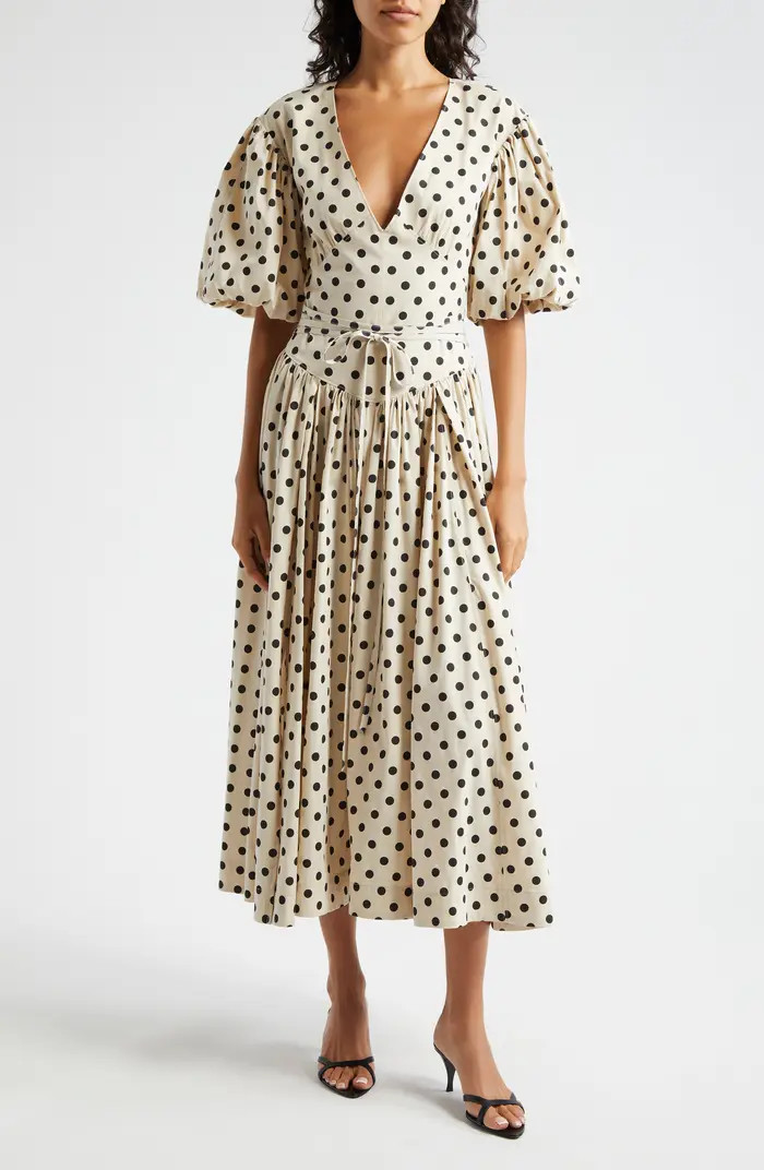 Cinq à Sept Stassie Polka Dot Cotton Blend Midi Dress | Nordstrom | Nordstrom