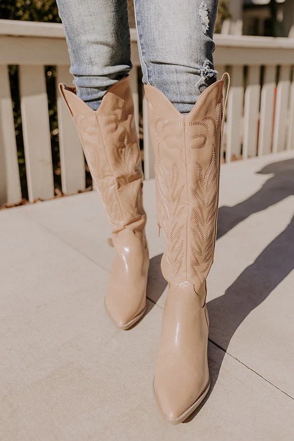 The Harris Faux Leather Cowboy Boot In Natural | Impressions Online Boutique