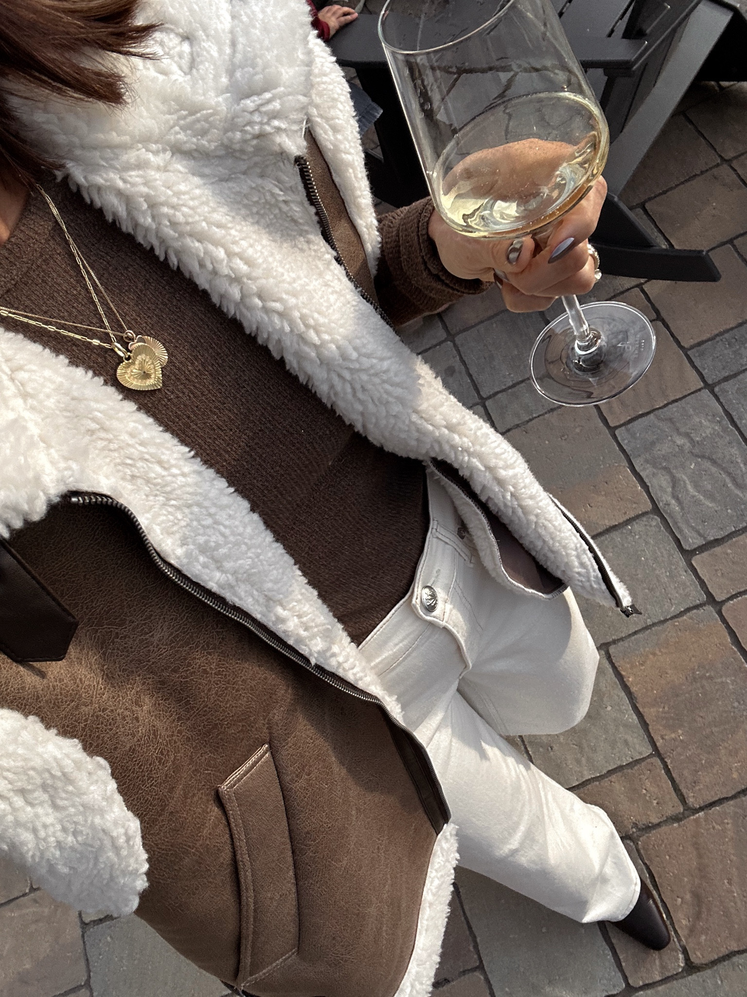 Last night’s outfit for dinner, drinks, and live music 
Vest is so warm, oversized fit, but wearing my true size - Xs 
Ecru jeans are short gal friendly (full length for me, cropped fit regularly) 

#LTKOver40