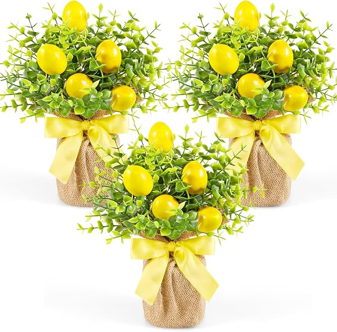 3 Pack Artificial Potted Lemon Flowers Plastic Faux Lemons in Small Burlap Bag Vases Fake Lemons ... | Amazon (US)