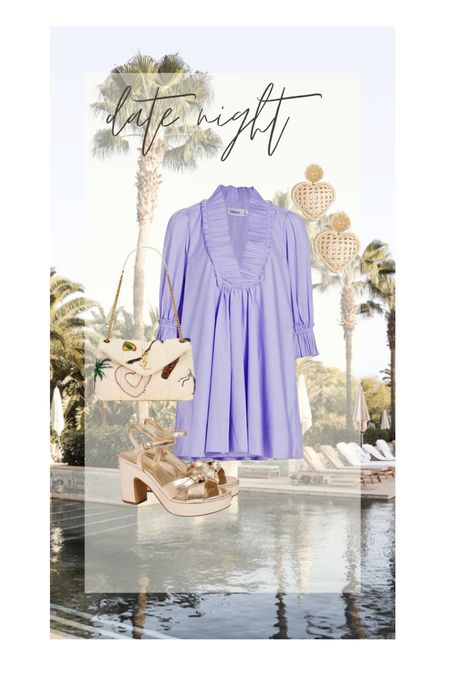 Date night outfit idea for Spring Break. 

Lilac dress. YSL new spring bag. Gold JCRew heels rattan heart earrings. Classic outfit idea. Spring break on 30A. Plan beach outfit ideas. 

#LTKstyletip #LTKunder100 #LTKshoecrush