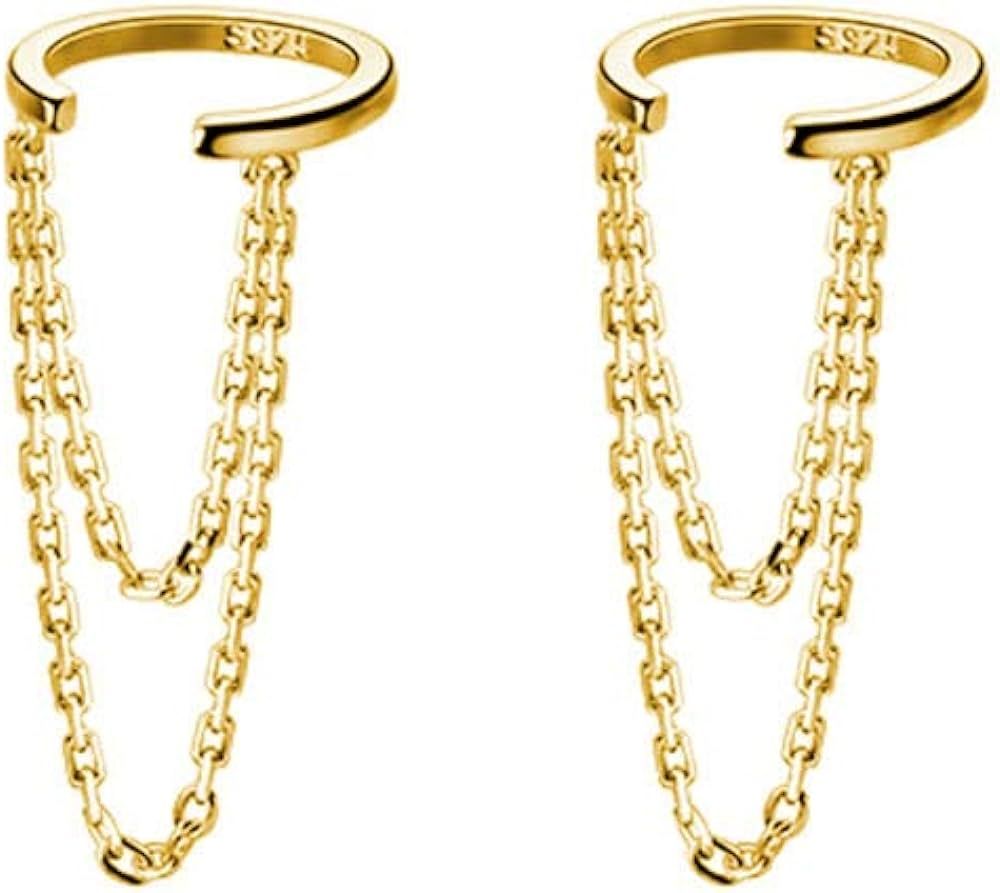 Reffeer 925 Sterling Silver Cuff Earrings Chain for Women Girls Cartilage Wrap Earrings Helix Cuf... | Amazon (US)