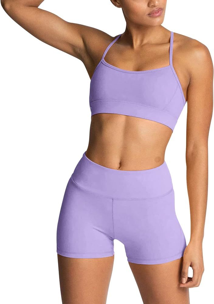 IMEKIS Women's Workout Sets 2 Piece Yoga Outfit High Waisted Biker Shorts Leggings Sports Bra Gym... | Amazon (US)