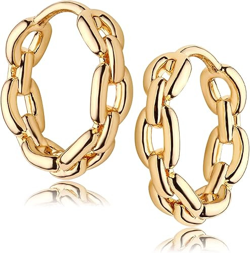 FETTERO Gold Huggie Hoop Earrings for Women Gold Plated Dainty Hypoallergenic Earrings Twist Link... | Amazon (US)