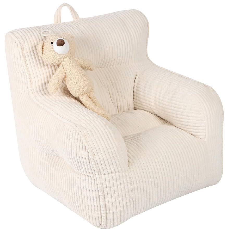 Kids Bean Bag Chair with a Plush Bear, Comfy Toddler Chair for Boys and Girls, Beige | Amazon (US)