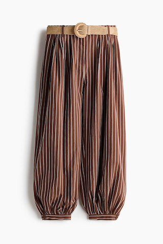 H & M - Belted Balloon-Leg Pants - Brown/Striped | H&M (US + CA)