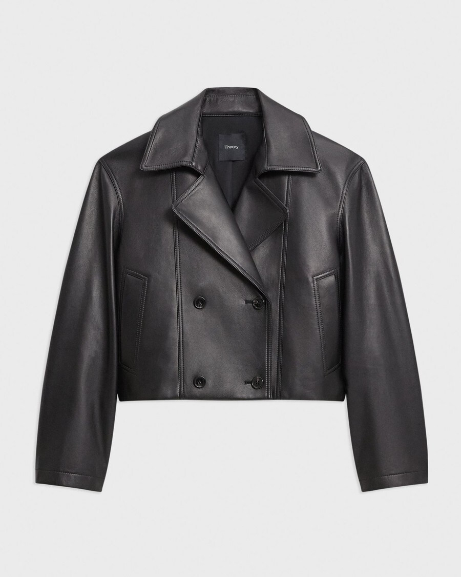 Leather Double-Breasted Crop Trench | Theory | Theory UK