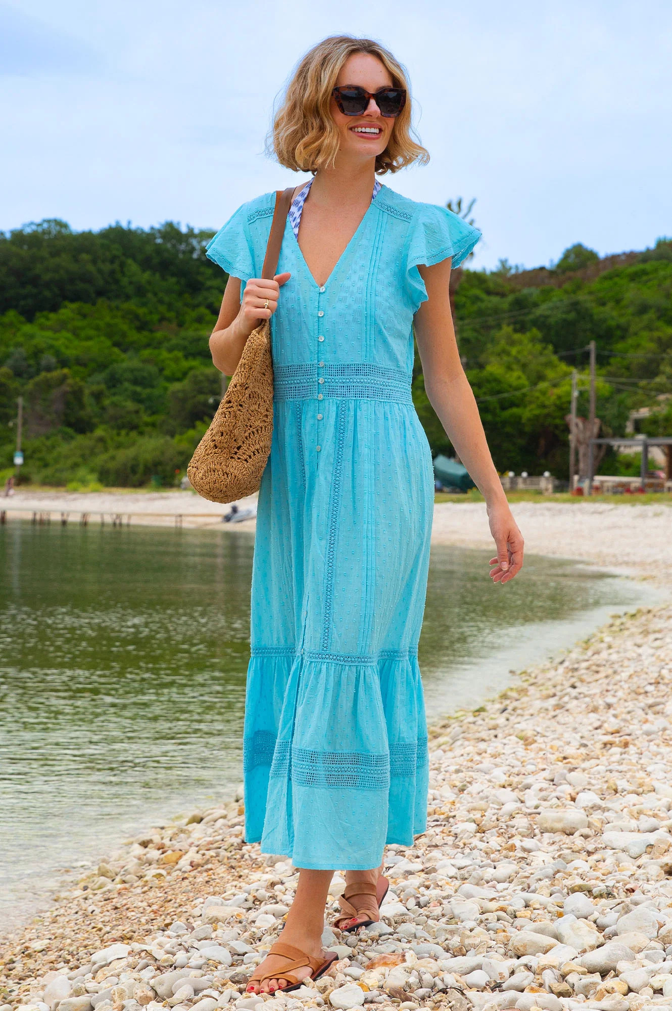 Nyla Organic Cotton Beach Kaftan | Turquoise | Aspiga US