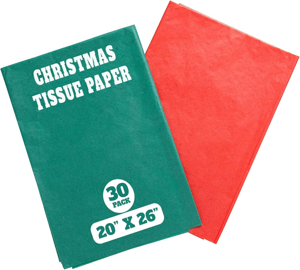 Christmas Tissue Paper - 30 Sheets of Red and Green Tissue Paper (20x26 inch) for Gift Bags, Wrap... | Amazon (US)