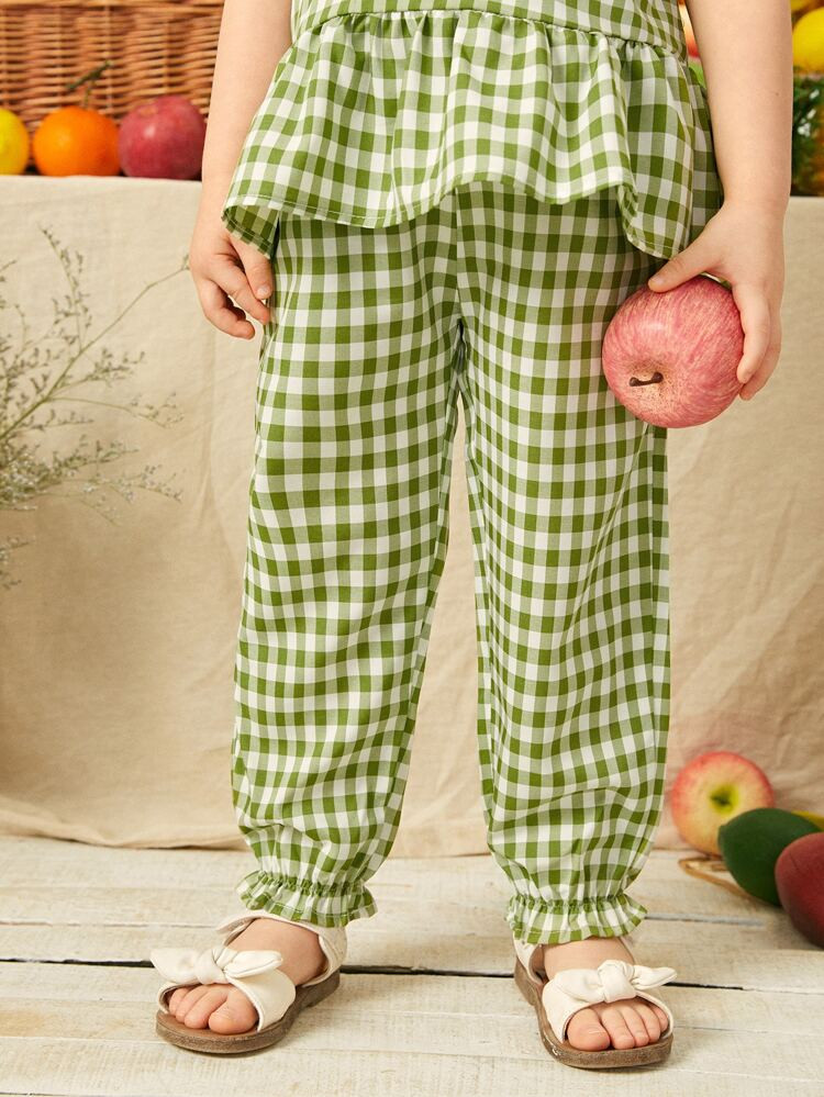 SHEIN Toddler Girls Ruffle Hem Gingham Pants | SHEIN