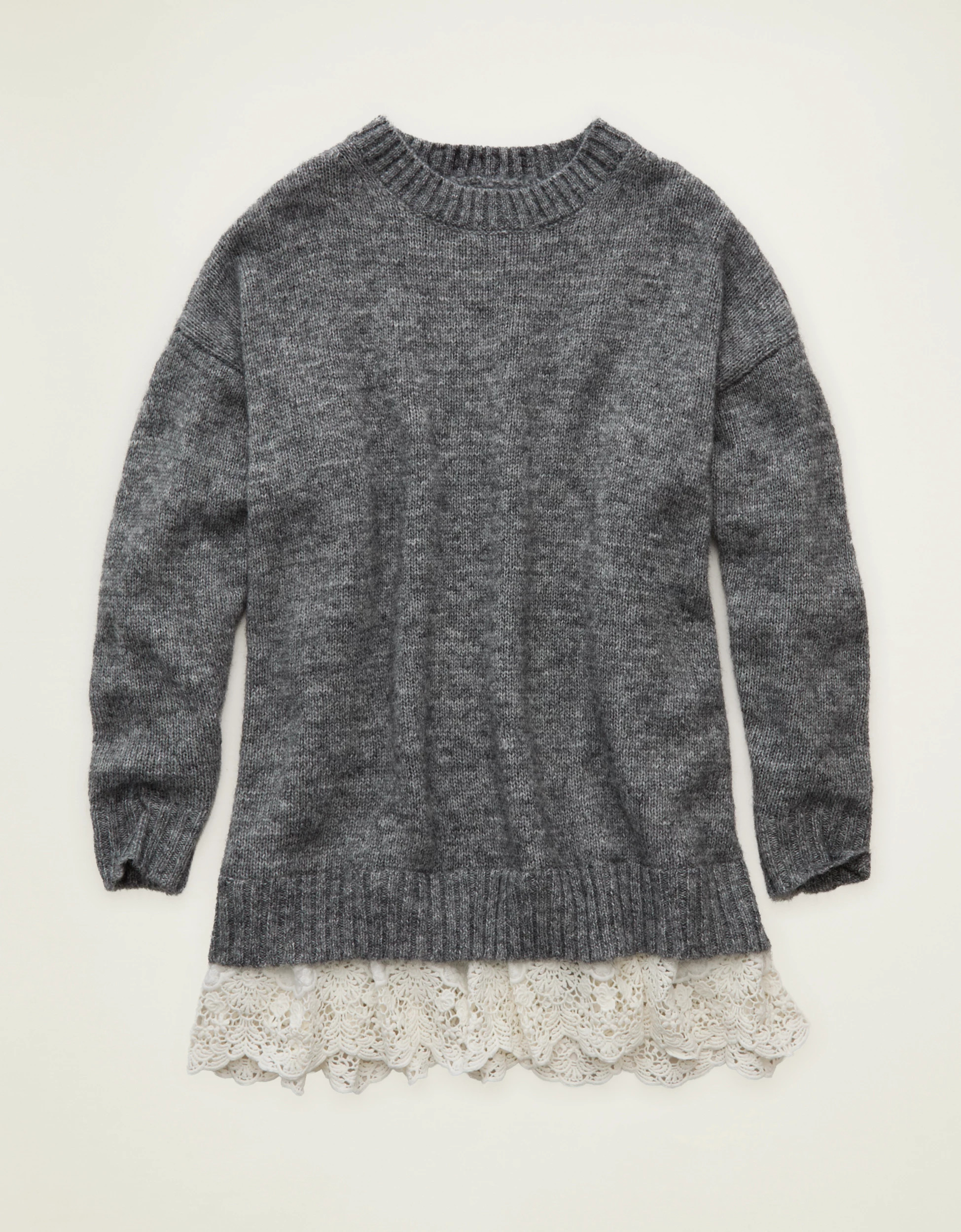 AE Oversized Sweater Lace-Trim Mini Dress | American Eagle Outfitters (US & CA)