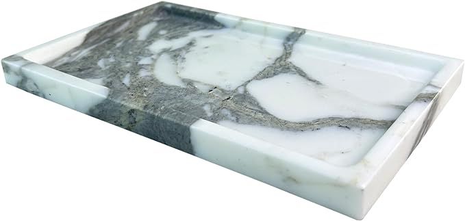 Natural Marble Vanity Tray Genuine White Marble Storage Tray for Livingroom/Kitchen/Dresser (Arab... | Amazon (US)