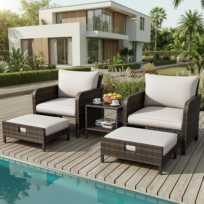 LEVELEVE Patio Conversation Set 5 Piece, Balcony Furniture Outdoor PE Rattan Wicker Lounge Chairs... | Amazon (US)