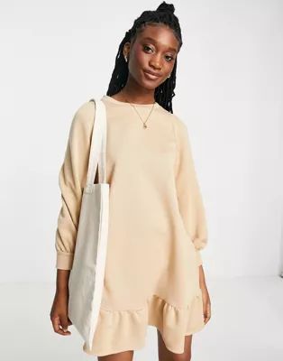 Miss Selfridge frill hem sweatshirt dress in camel | ASOS (Global)