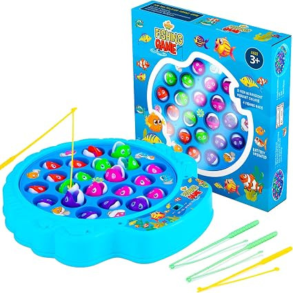 Fishing Game Play Set - 21 Fish, 4 Poles, & Rotating Board w/ On-Off Music - Family Children Back... | Amazon (US)