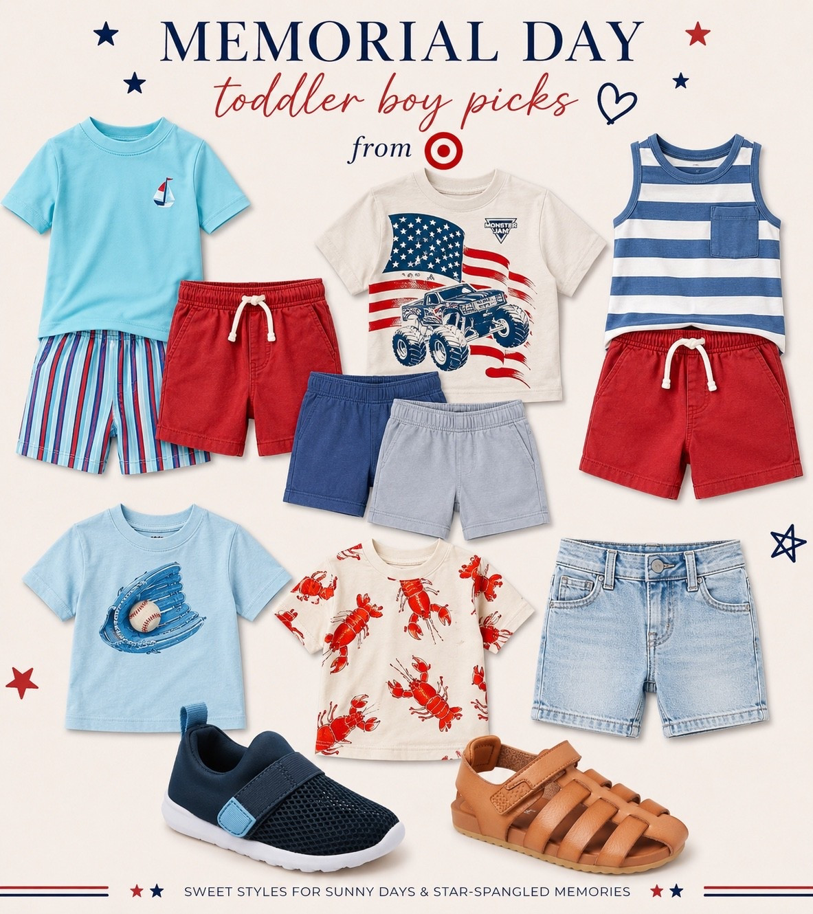 Target toddler boy finds for Memorial Day & summer are SO good this year 🇺🇸⚾️🦞☀️
I found the cutest coastal, patriotic, sporty, and beachy outfits for little boys — from sailboats and lobster tees to comfy red shorts and summer sandals. These are the kind of outfits that make summer memories even sweeter!

#LTKKids #LTKSeasonal #LTKmomlife