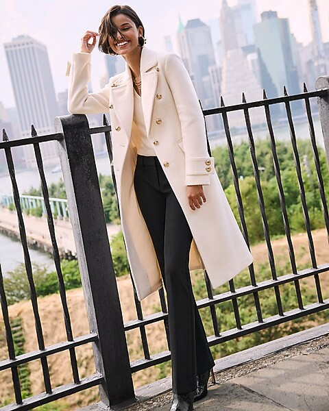 Wool-Blend Novelty Button Trench Coat | Express