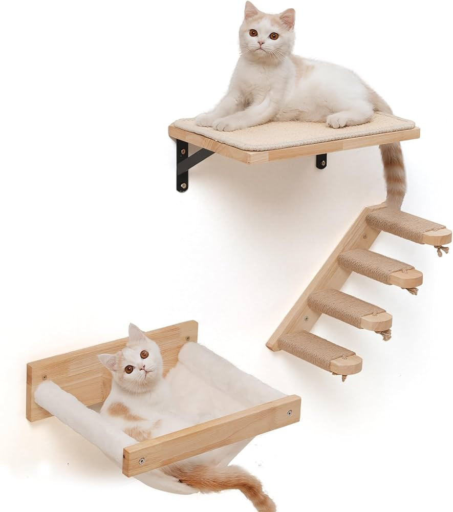 FUKUMARU Cat Wall Furniture, 3 Pack Cat Wall Shelves Set, Solid Rubber Wood Cat Shelf for Sleepin... | Amazon (US)