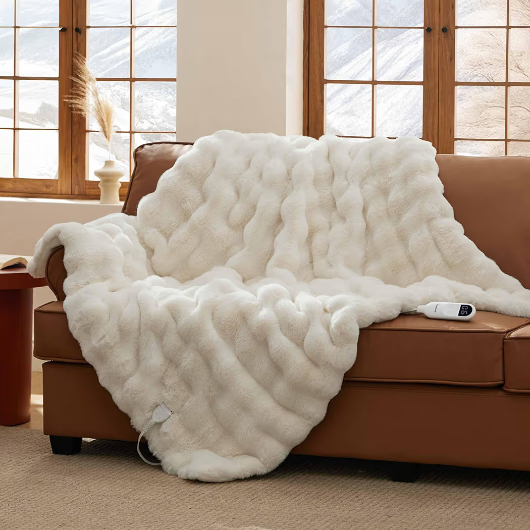 Bedsure Fluffy Bubble Faux Fur Heated Blanket Throw - Super Soft Electric Blanket, Heating with 6... | Amazon (US)