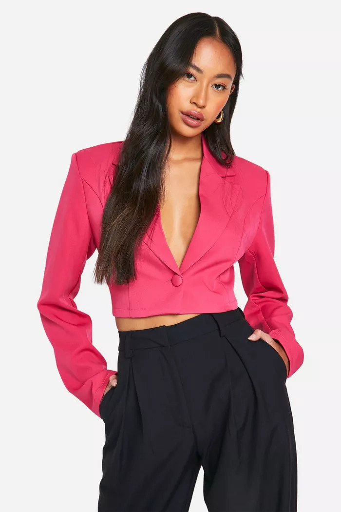 Basic Woven Single Button Crop Blazer | boohoo (US & Canada)