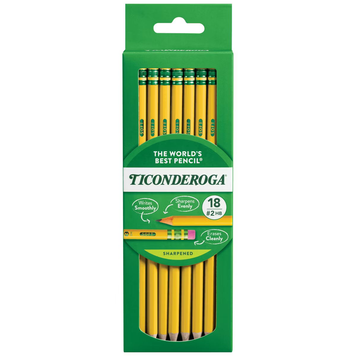 Ticonderoga 18ct Pencil Yellow: No. 2 Wood Cased, 1.0mm Point, Erasable, School Supplies for Kids... | Target
