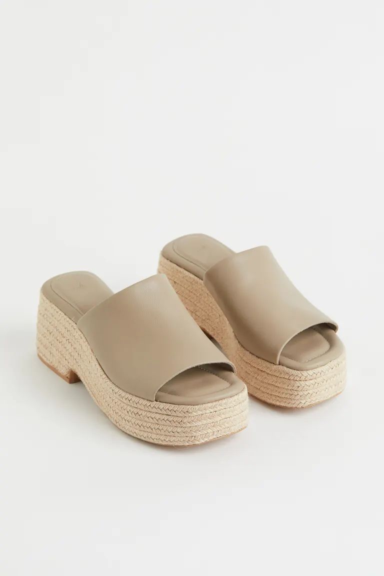 Espadrille mules in faux leather with open toes, platform soles, and block heels. Wide foot strap... | H&M (US)