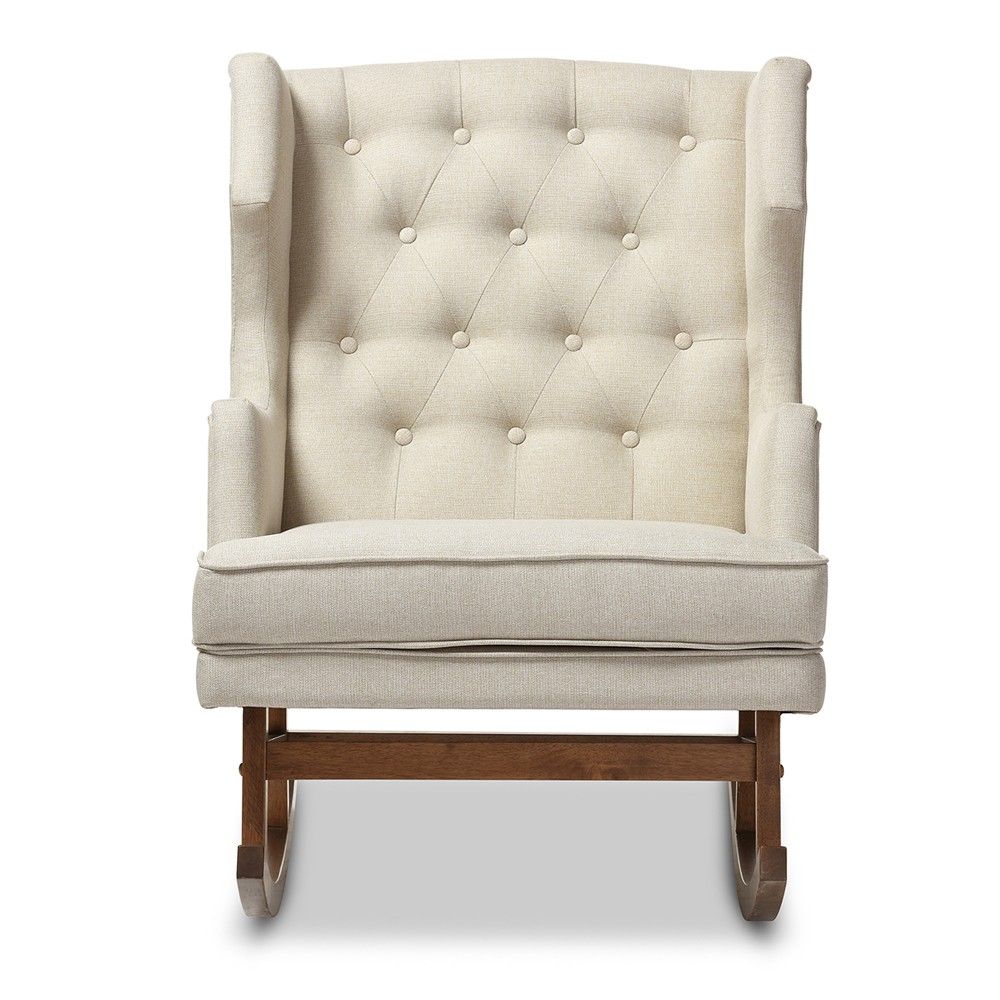 Iona Mid - Century Retro Modern Light Fabric Upholstered Button - Tufted Wingback Rocking Chair - Li | Target