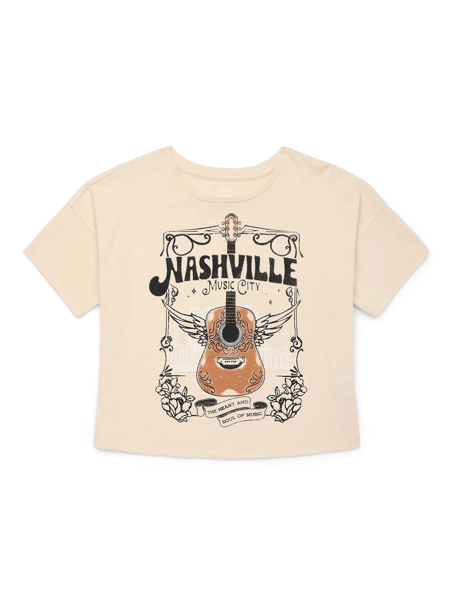 Wonder Nation Girls Cropped Music Tee, Short Sleeve, Graphic T-Shirt, Sizes 4-18 | Walmart (US)