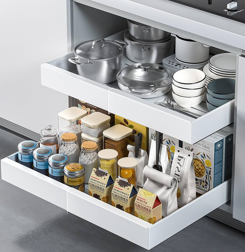 Expandable Pull Out Cabinet Organizer Adhesive,1Pack Peel And Stick Slide Out Drawer for Kitchen ... | Amazon (US)