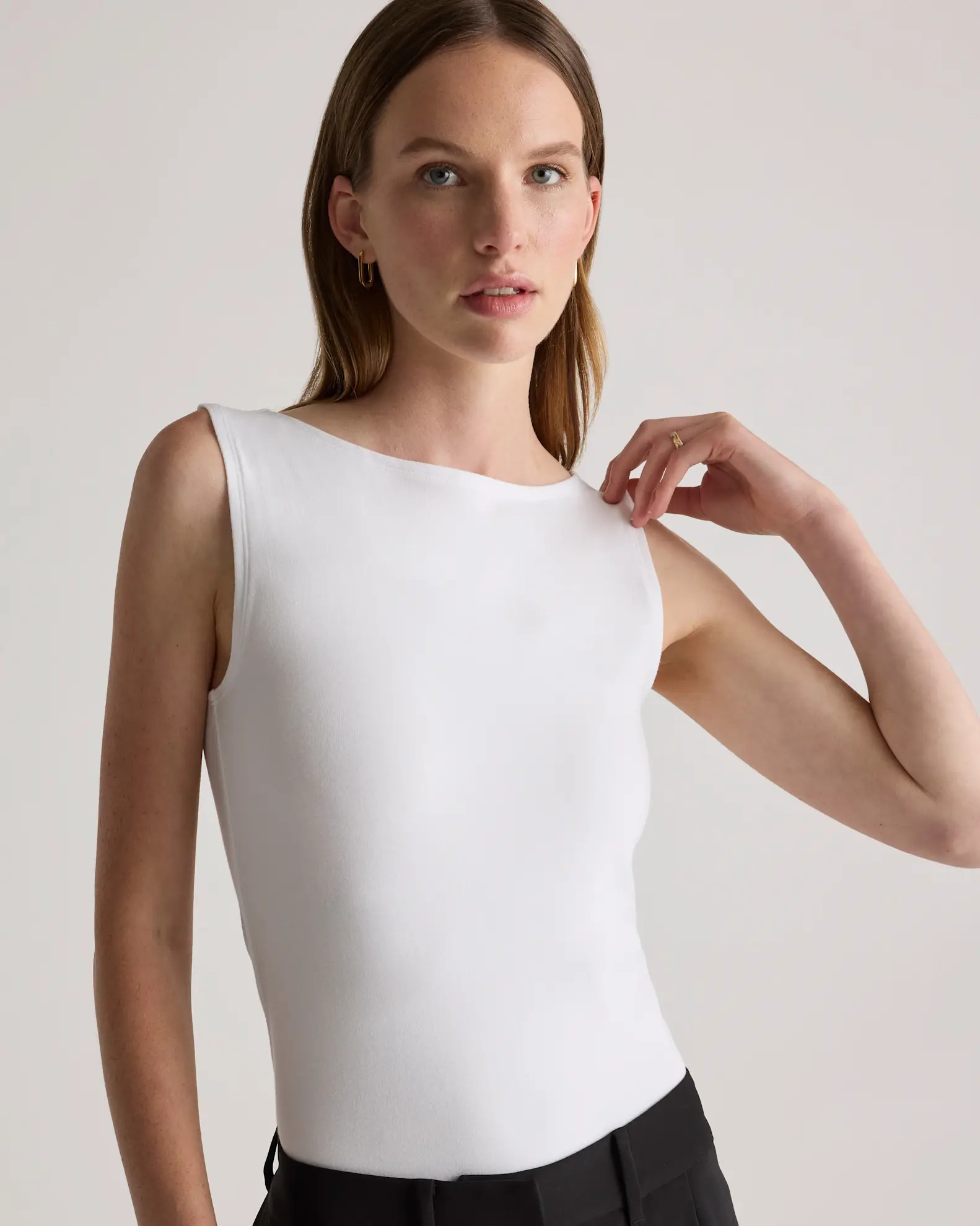 Stretch Cotton Jersey Boat Neck Tank | Quince