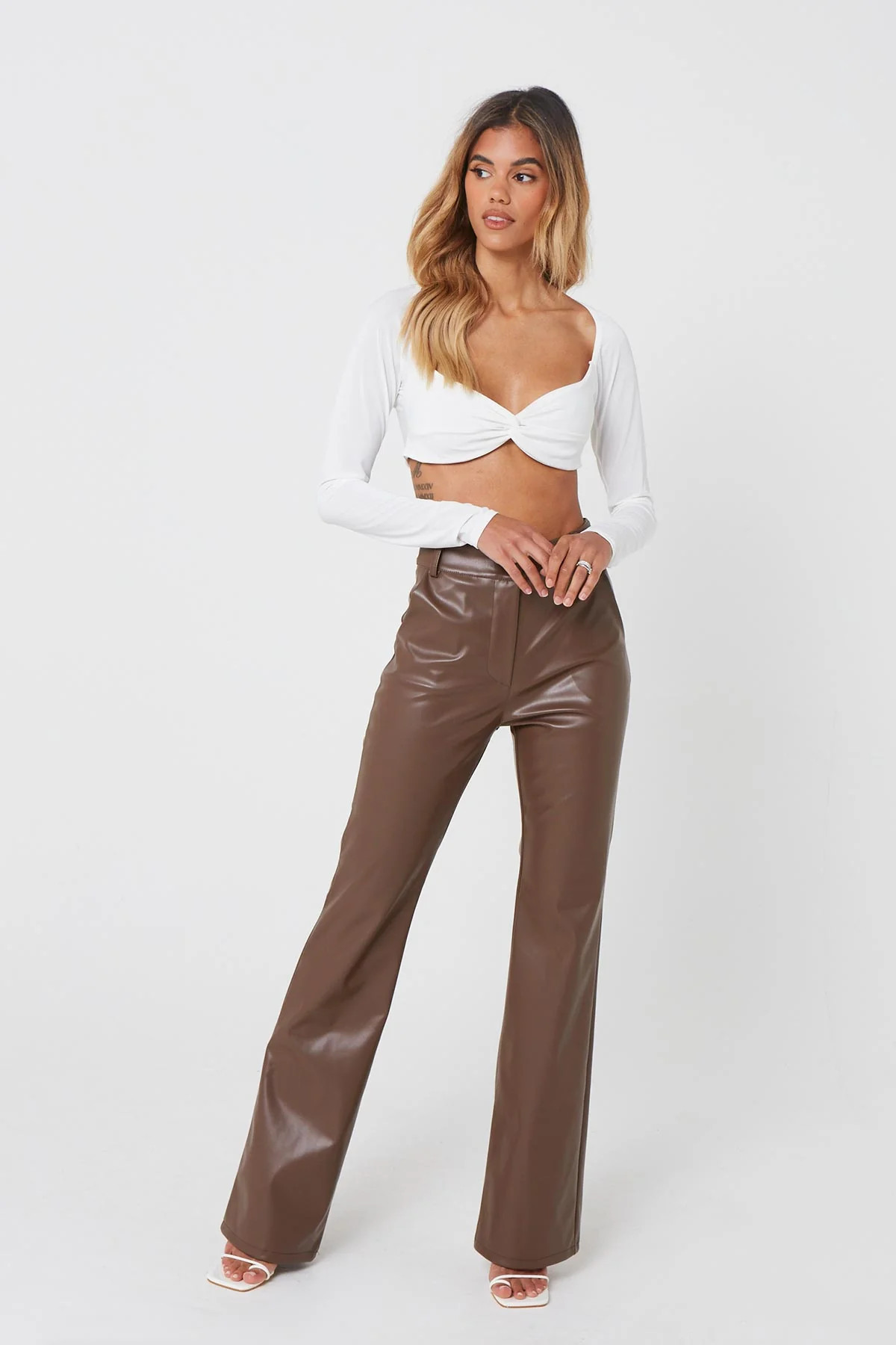 Brown Straight Leg Vegan Leather Trousers | Luxe to Kill