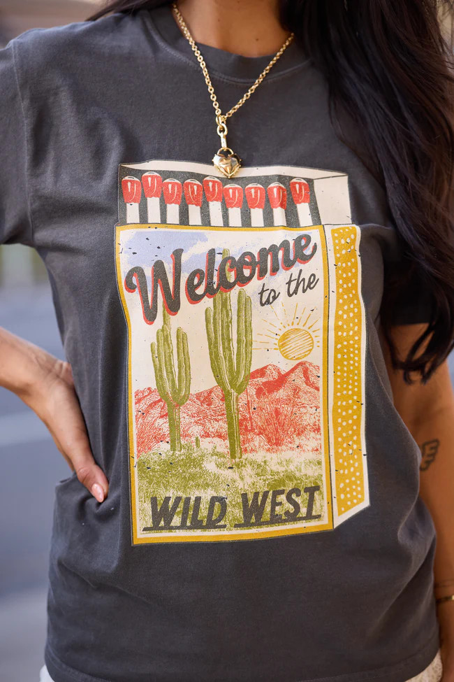 Western Matchbox Dark Grey Graphic Tee | Pink Lily
