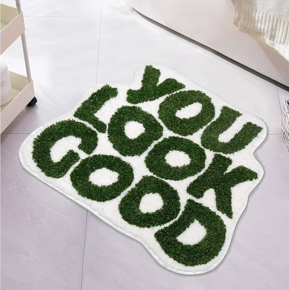 UNIBATH You Look Good Bath Mat Green Bathroom Rugs Funny Cute Bathroom Decor Preppy Small Cool Rug N | Amazon (US)