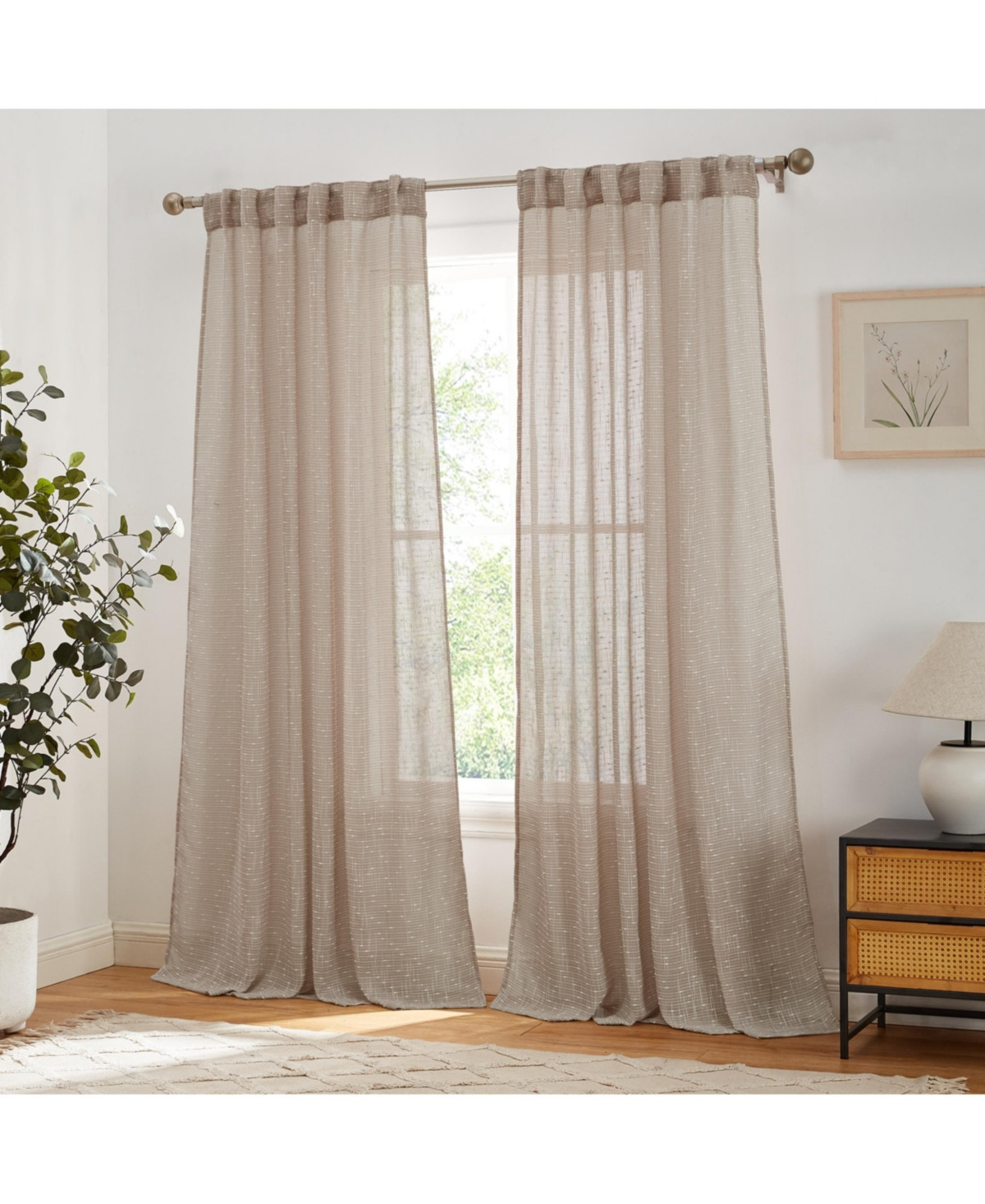 Hlc.me Emily Faux Linen Semi Sheer Transparent Rod Pocket Back Tab Lightweight Window Curtains Wide Panels, Pair - Taupe | Macy's