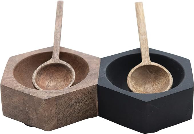 Bloomingville Mango Wood Hexagon Salt and Pepper Bowl Cellar Black & Natural Serveware, 6" | Amazon (US)