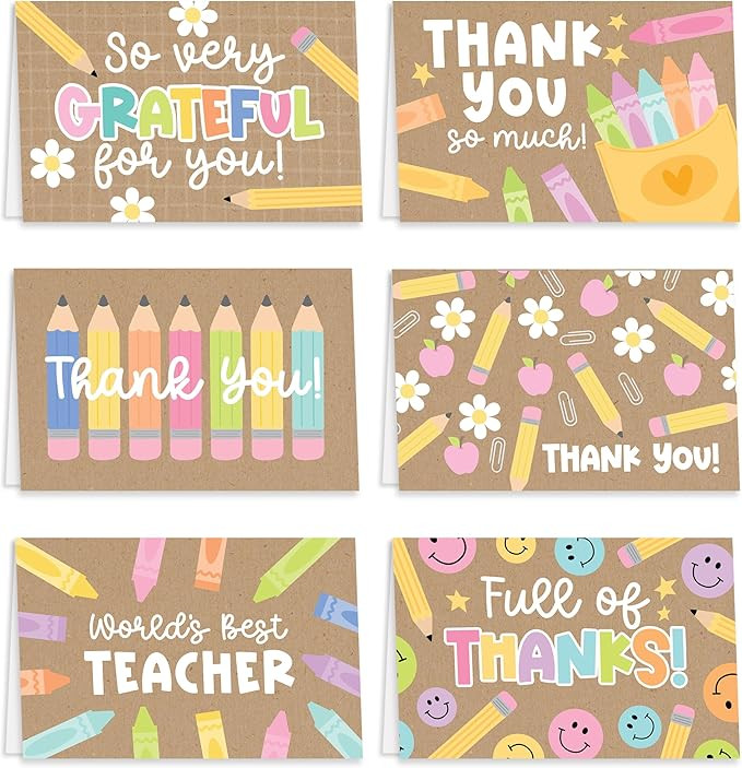 Hadley Designs 24 Teacher Thank You Cards with Envelopes - 6 x 4 Teacher Appreciation Cards Bulk,... | Amazon (US)