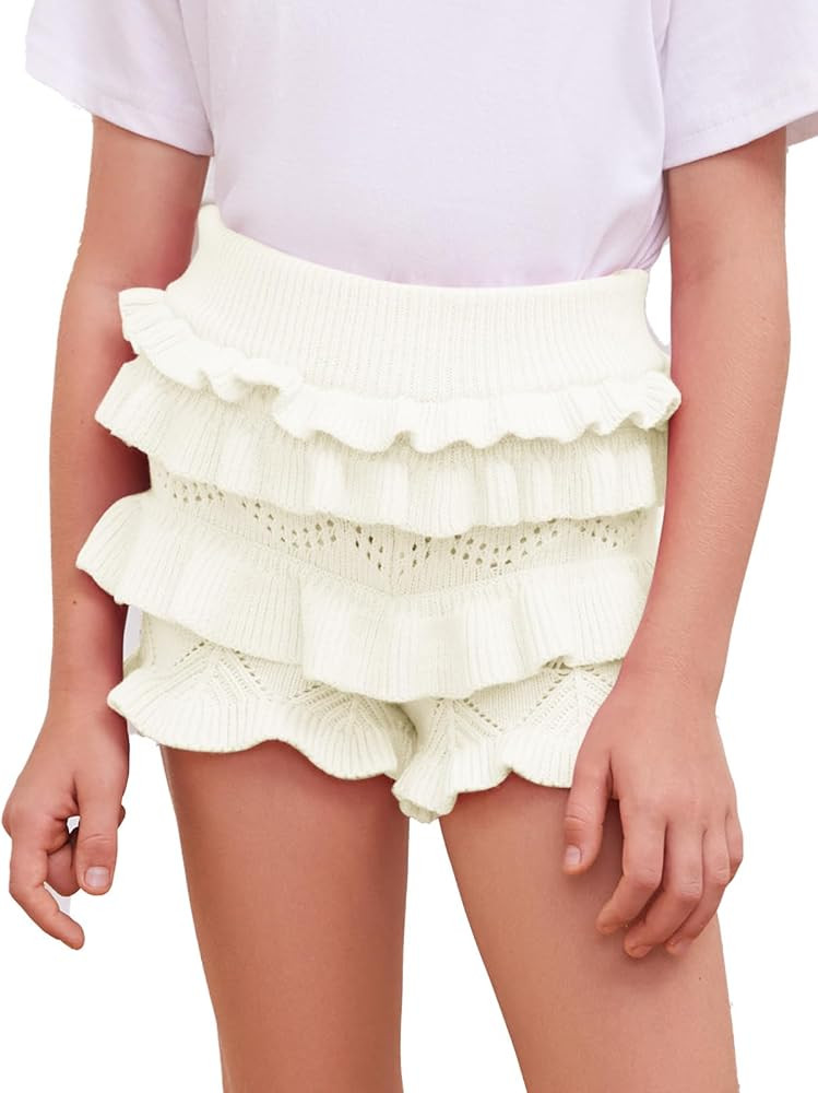 Girls Crochet Knit Ruffle Shorts High Waisted Pleated Tiered Dance Shorts Hollow Out Summer Beach... | Amazon (US)