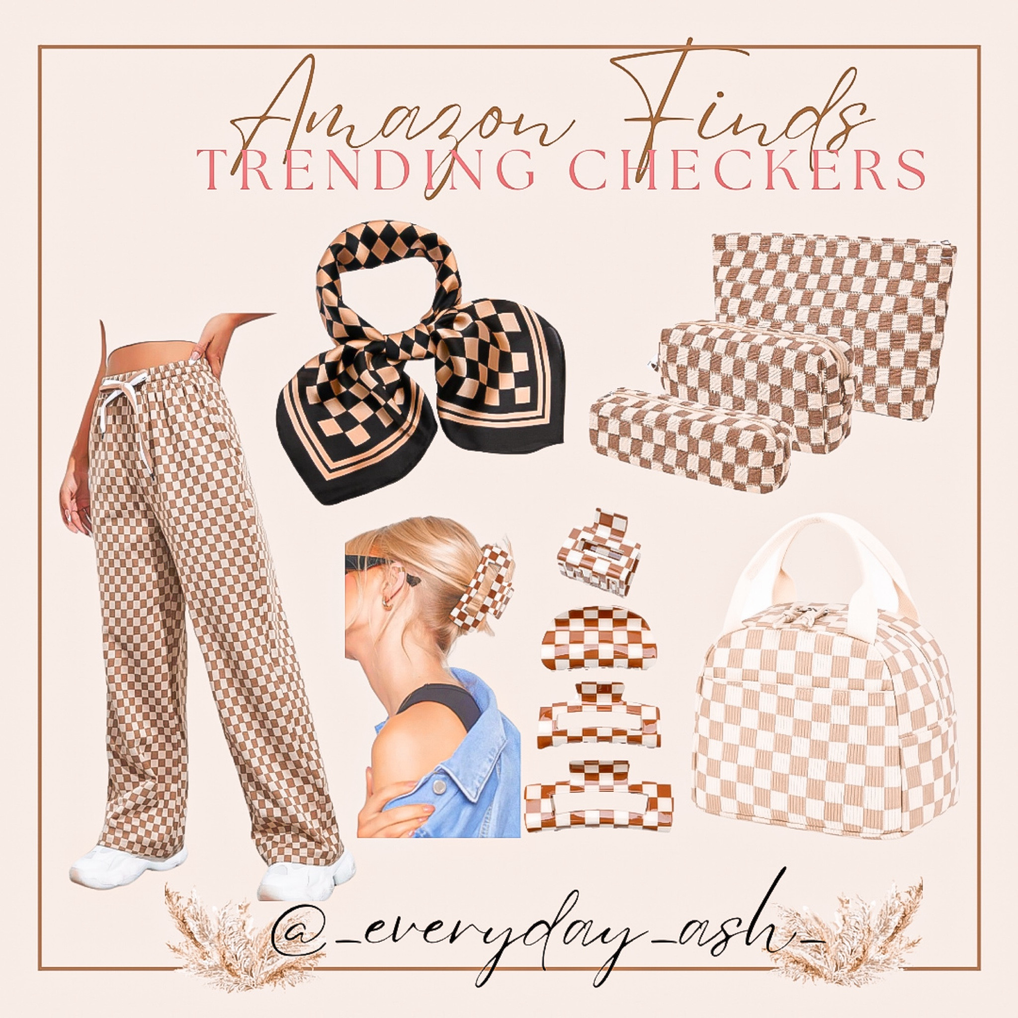 Amazon - trending checkers 

Checkered pants, checkered scarf, women’s accessories, hair clips, brown and white pants, brown and white scarf, brown and white hair clips, makeup bag, beauty finds, checkered makeup bag, lunchbox , checkered lunch box , Amazon finds 

#LTKStyleTip #LTKBeauty #LTKFindsUnder50