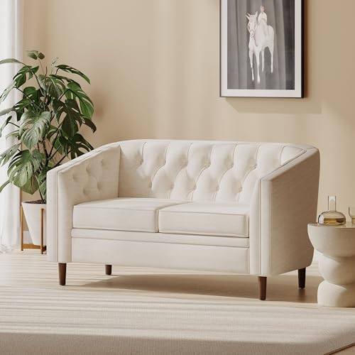 Christopher Knight Home Contemporary Tufted and Diamond Stitching Fabric Loveseat,Tub-Design 2-Seater Sofa, Removable Cushions, Birch Wood Legs, Square Arms, Beige and Espresso | Amazon (US)