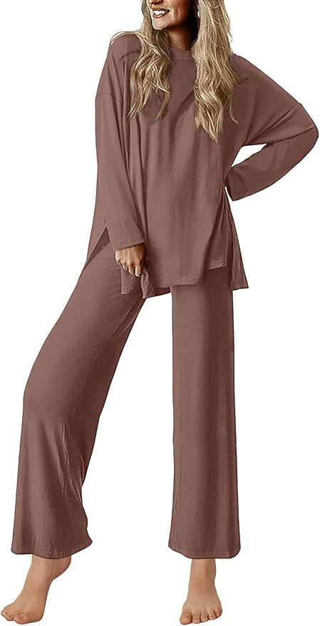 Ekouaer Lounge Sets for Women Long Sleeve Pajamas Fall Loungewear | Soft Comfy Pjs,Two Piece Trav... | Amazon (US)