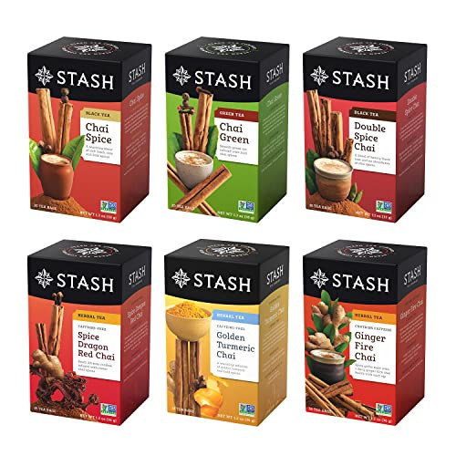 Stash Tea Chai Tea Variety Pack Sampler Assortment - Caffeinated, Non-GMO Project Verified Premium Tea with No Artificial Ingredients, 18-20 Count (Pack of 6) | Amazon (US)