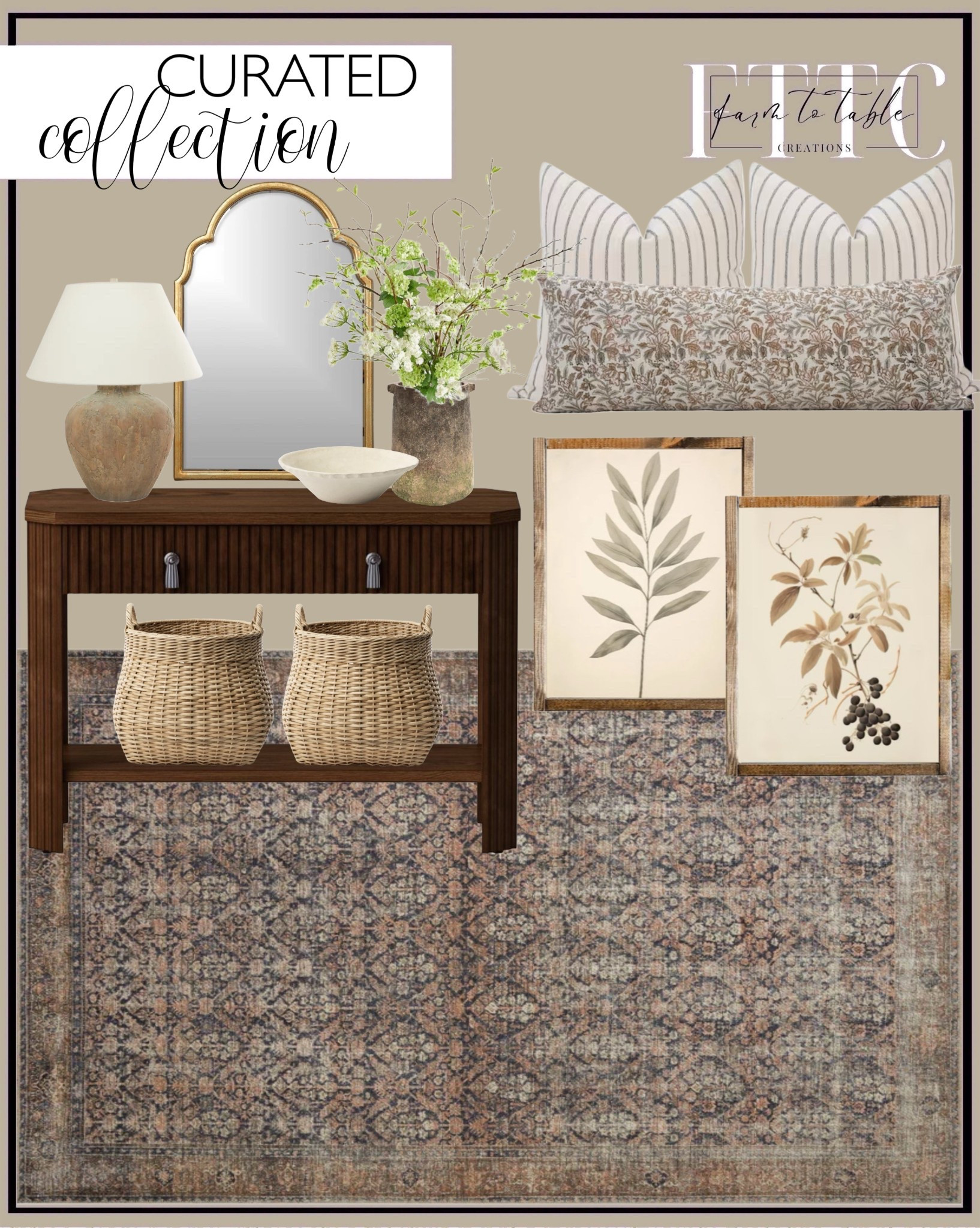Curated Collection.  Follow @farmtotablecreations on Instagram for more inspiration.

‼️Use code FARMTOTABLE for 15% off framed artwork. 

Ceramic Antique Style Pot Room Table Lamp With White Drum Shade. Billie Oriental Ink / Salmon Area Rug. 46" Laguna Nigel Fluted Wooden Console Table Brown - Threshold. Green Stem Botanical Canvas Printed Sign. Perri Flat Mirror. Mixed Hydrangea Bundle. Rustic Ginger Root Brown Cement 11-Inch Tall Indoor and Outdoor Cylinder Vase. Boyce Woven Basket. Cream Paper Mache Bowl. Blueberry Bush Botanical Canvas Printed Sign. Pillow combination  

Spring Artwork | Framed Art | Console Table | Dining Room | Dining Room Artwork | Bathroom Finds | Bedroom Finds | Bedroom Furniture | nightstands | Home Decor| Fireplace Decor | Spring Refresh |  Bedroom Finds | Neutral Stems | Spring Stems | Bookshelf Decor | Bedroom Space | Cozy  Corner | Bathroom | Curated Entryway | Spring  Decor | End of Year Clearance | Trending Decor | Viral Decor  | Coffee Table Decor | Neutral Decor | Fall Stem Sale | Target Finds | Skinny Bench | Bedroom | Living Room | Breakfast Nook | Amazon Home | Target Sale | Loloi Rugs | Magnolia Home | console table | console table styling | faux stems | entryway space | front porch decor | neutral decor | entryway decor | cozy home | affordable decor |  home decor | home inspiration | console styling | entryway rug | cozy moody home | moody home decor | neutral home | bathroom decor | living room | spring decor | Hearth & Hand | Studio McGee | 2025 Home Trends | trending home | Crate&Barrel 




#LTKFindsUnder50 #LTKSaleAlert #LTKHome