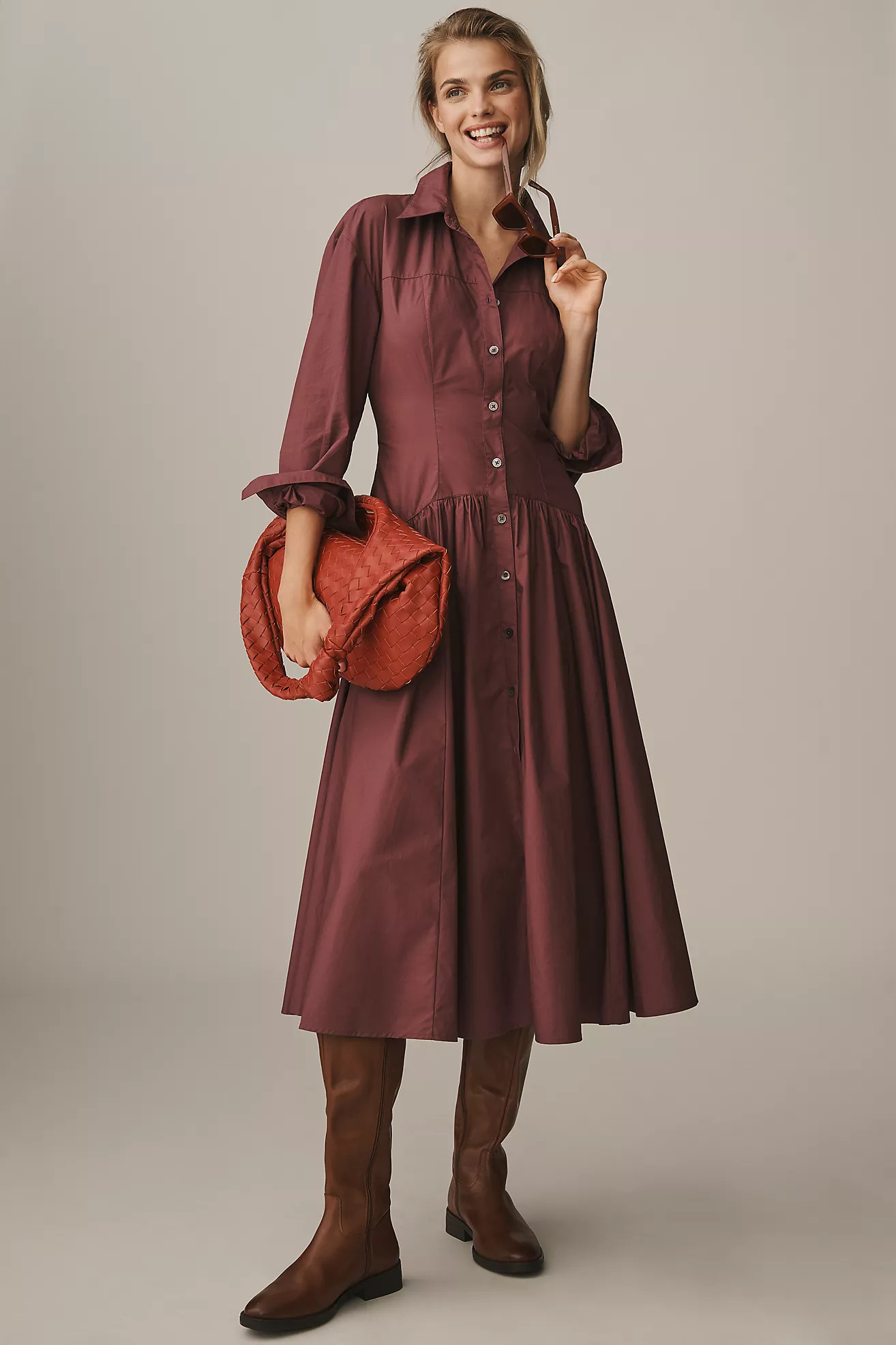 By Anthropologie Drop-Waist Midi Shirt Dress | Anthropologie (US)