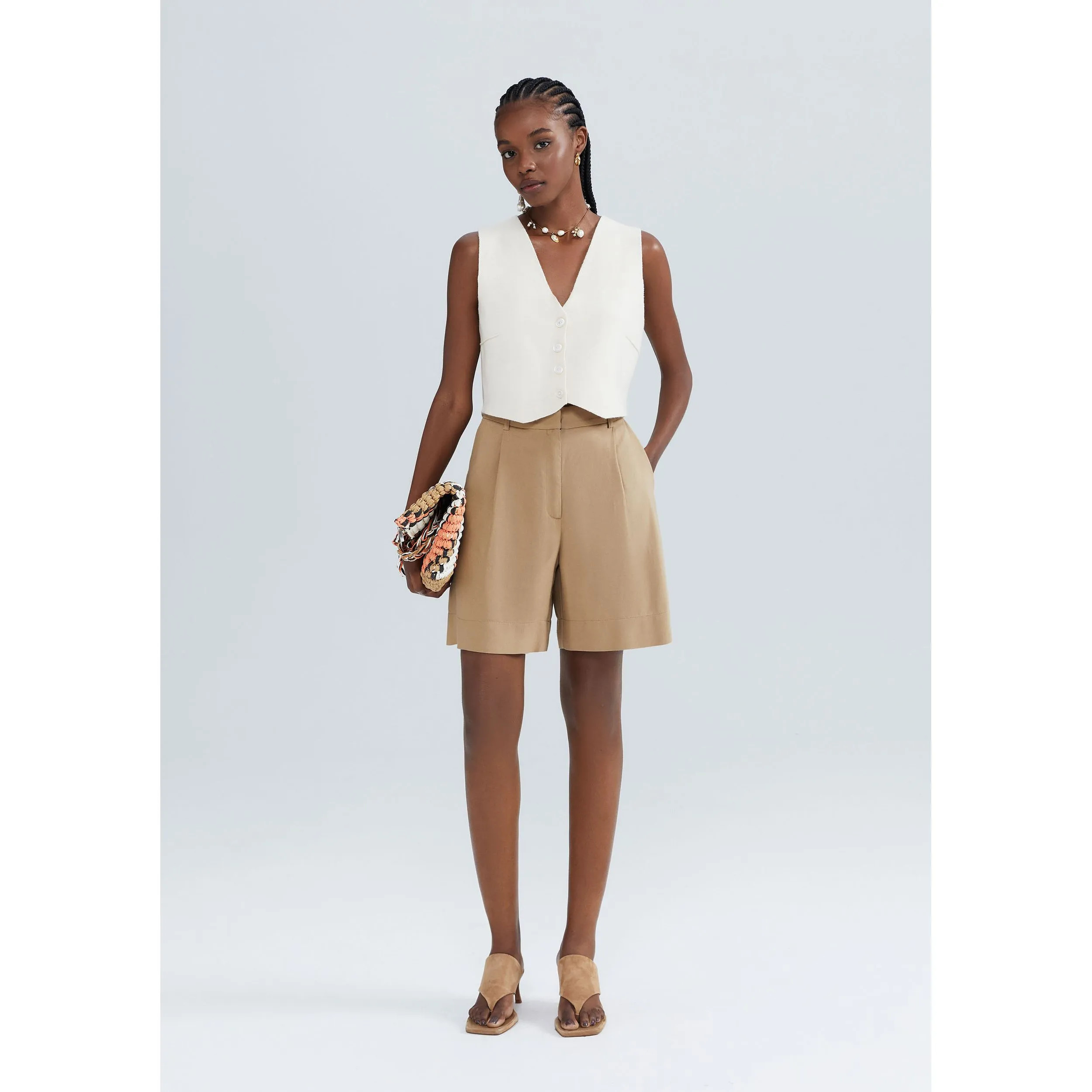 Bermuda Feminina Em Alfaiataria Com Linho - Caqui | Hering (BR)