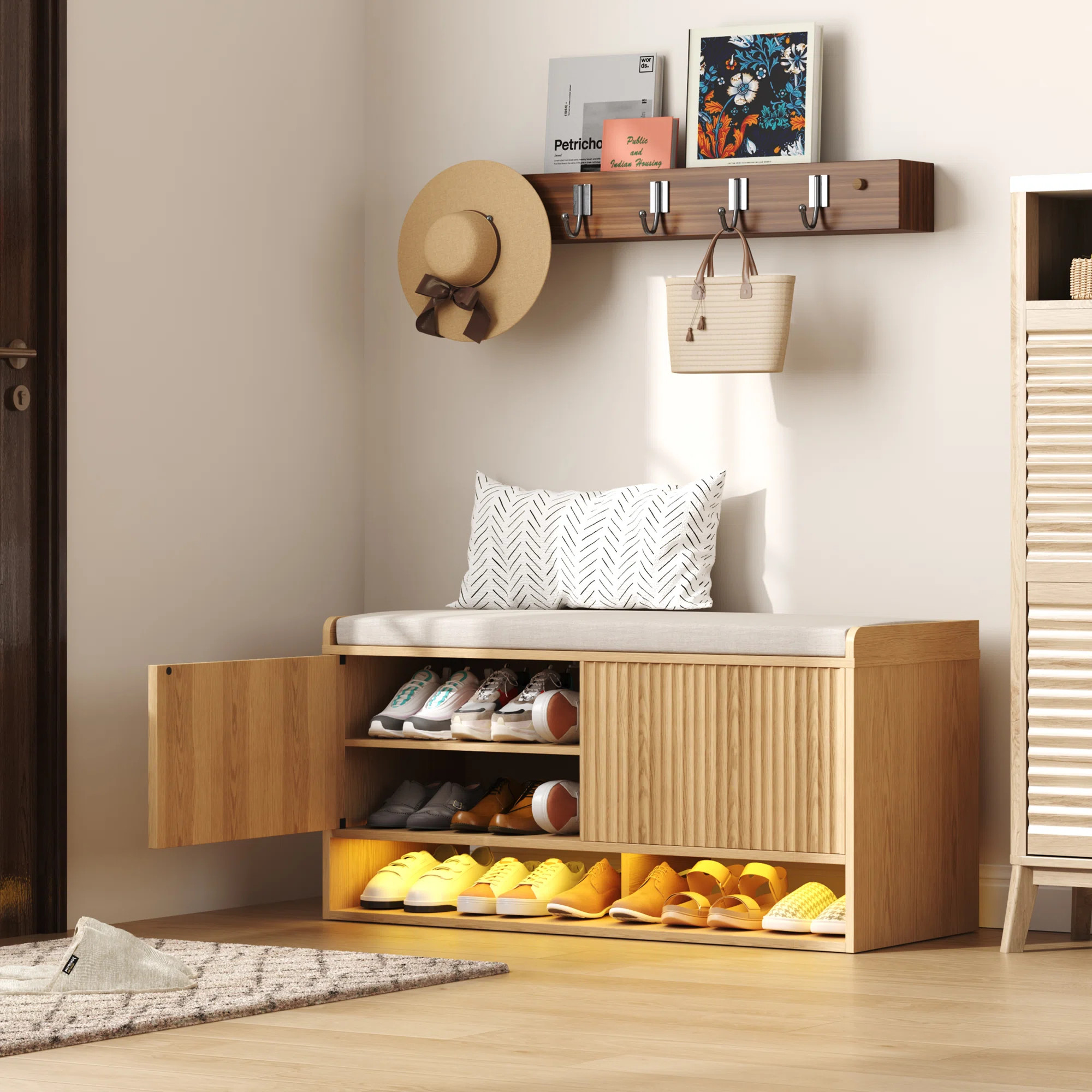 39.4In Shoe Bench With Storage And Led Light | Wayfair North America